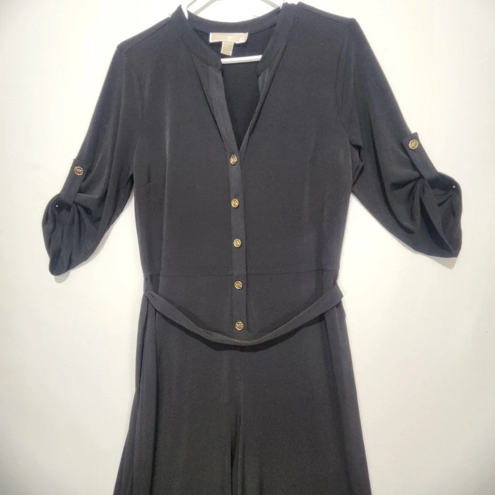 Michael Kors Women's Elegant Classy Minimalist Jumpsuit Belted Black‎ Size M
